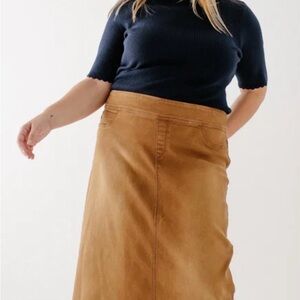 Elegant Denim Camel Colored Pencil Skirt with slit for Women